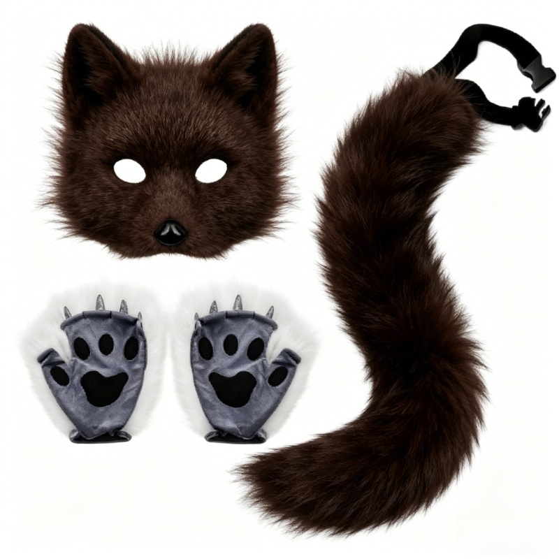 Furry Cat Ears Mask Tail & Paw - Black Face Mask Pack avis et prix