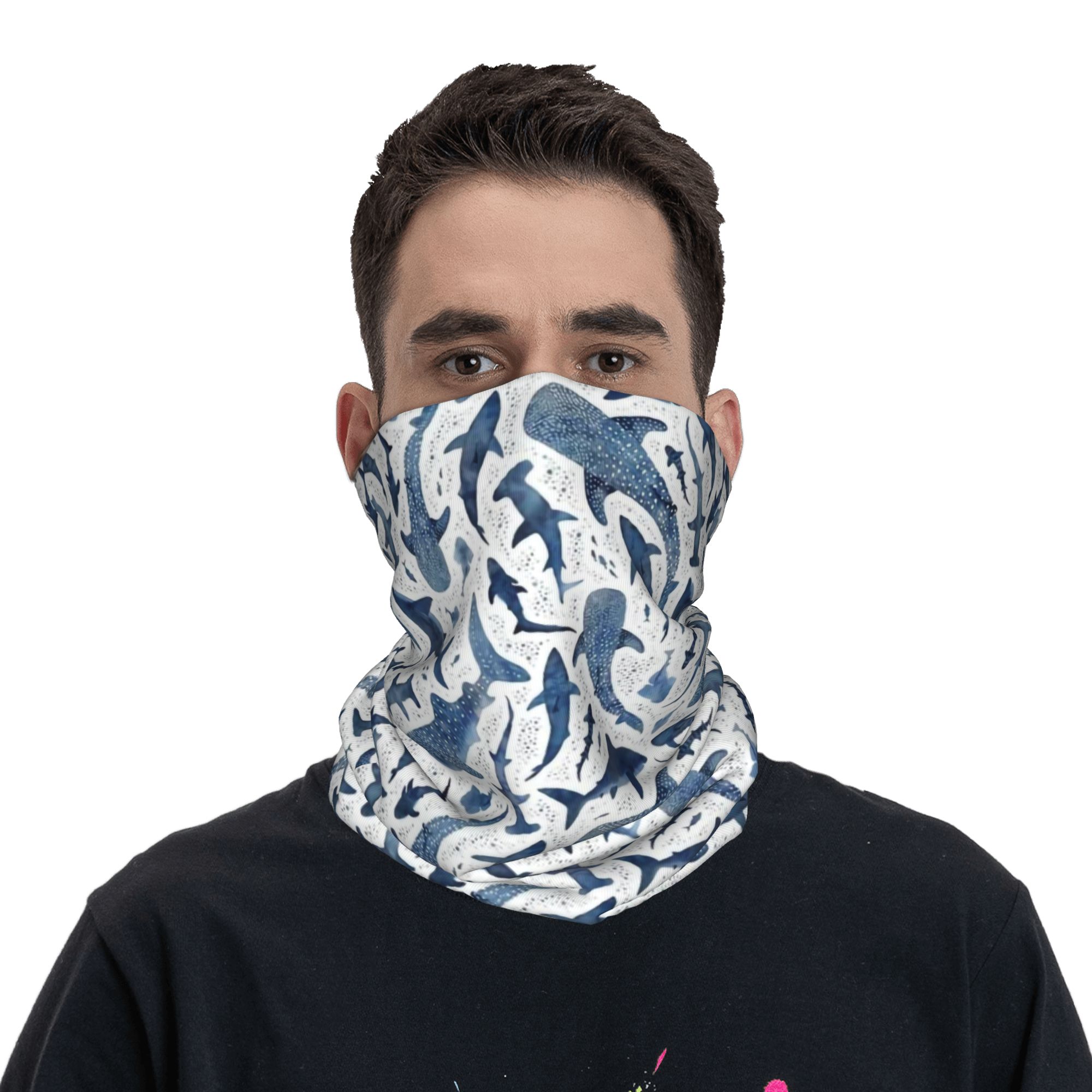 Custom Blue Watercolour Shark  - Neck Gaiter Face Cover avis et prix